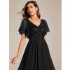 Šaty na svatbu černé třpytivé s rukávem – Ever Pretty EM01583BK