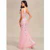 Elegantní šaty růžové dlouhé tylové s flitry a třpytivým vzorem – Ever Pretty EP07886PK