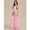 Plesové šaty růžové dlouhé tylové s flitry a třpytivým vzorem – Ever Pretty EP07886PK