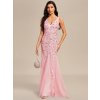 Společenské šaty růžové dlouhé tylové s flitry a třpytivým vzorem – Ever Pretty EP07886PK