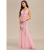 Šaty na svatbu růžové dlouhé tylové s flitry a třpytivým vzorem – Ever Pretty EP07886PK