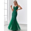 Společenské šaty smaragdově zelené dlouhé tylové s flitry a třpytivým vzorem – Ever Pretty EP07886DG