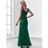 Elegantní šaty smaragdově zelené dlouhé tylové s flitry a třpytivým vzorem – Ever Pretty EP07886DG