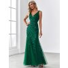 Plesové šaty smaragdově zelené dlouhé tylové s flitry a třpytivým vzorem – Ever Pretty EP07886DG