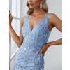 Večerní šaty bledě modré dlouhé tylové s flitry a třpytivým vzorem – Ever Pretty EP07886BL