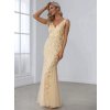 Plesové šaty zlaté dlouhé tylové s flitry a třpytivým vzorem – Ever Pretty EP07886GD