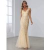 Společenské šaty zlaté dlouhé tylové s flitry a třpytivým vzorem – Ever Pretty EP07886GD