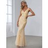 Šaty na svatbu zlaté dlouhé tylové s flitry a třpytivým vzorem – Ever Pretty EP07886GD
