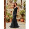 Plesové šaty černé dlouhé tylové s flitry a třpytivým vzorem – Ever Pretty EP07886BK