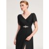 Elegantní společenské šaty černé dlouhé s rozparkem - EE02400BK | Modion.cz