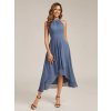 Šaty na večírek modrošedé asymetrické s halter výstřihem – Ever Pretty EG31927DN
