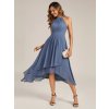 Společenské šaty modrošedé asymetrické s halter výstřihem – Ever Pretty EG31927DN