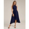 Plesové šaty tmavě modré asymetrické s halter výstřihem – Ever Pretty EG31927NB