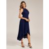 Šaty na večírek tmavě modré asymetrické s halter výstřihem – Ever Pretty EG31927NB