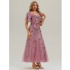 Plesové šaty starorůžové orchidejové dlouhé tylové s flitry – Ever Pretty EE02547OD