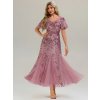 Šaty na svatbu starorůžové orchidejové dlouhé tylové s flitry – Ever Pretty EE02547OD