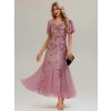 Společenské šaty starorůžové orchidejové dlouhé tylové s flitry – Ever Pretty EE02547OD