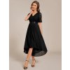 Plesové šaty černé šifonové s krajkou midi s asymetrickým střihem a rukávem – Ever Pretty EG04489BK