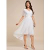 Šaty do tanečních bílé šifonové s krajkou midi s asymetrickým střihem a rukávem – Ever Pretty EG04489WH