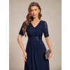 Šaty na svatbu tmavě modré šifonové s krajkou midi s asymetrickým střihem a rukávem – Ever Pretty EG04489NB