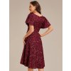 Večerní šaty vínově červené krátké flitrové s asymetrickým střihem a rukávem – Ever Pretty EE02401BD