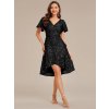 Plesové šaty černé krátké flitrové s asymetrickým střihem a rukávem – Ever Pretty EE02401BK