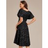 Večerní šaty černé krátké flitrové s asymetrickým střihem a rukávem – Ever Pretty EE02401BK