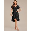 Společenské šaty černé krátké flitrové s asymetrickým střihem a rukávem – Ever Pretty EE02401BK