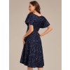 Večerní šaty tmavě modré krátké flitrové s asymetrickým střihem a rukávem – Ever Pretty EE02401NB