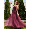 Plesové šaty vínově červené dlouhé tylové s áčkovým střihem – Ever Pretty ESS0056BD