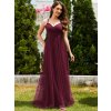 Společenské šaty vínově červené dlouhé tylové s áčkovým střihem – Ever Pretty ESS0056BD