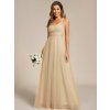 Šaty na svatbu dlouhé béžové tylové s křížením na zádech – Ever Pretty ESS0056CH, prodává Modion.cz