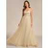 Plesové šaty dlouhé béžové tylové s křížením na zádech – Ever Pretty ESS0056CH, prodává Modion.cz
