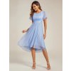 Večerní šaty ledově modré třpytivé šifonové s asymetrickým střihem a rukávem – Ever Pretty EG55159IB