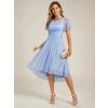 Společenské midi šaty ledově modré – Sophia (přední pohled)