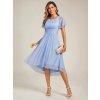 Společenské šaty ledově modré třpytivé šifonové s asymetrickým střihem a rukávem – Ever Pretty EG55159IB