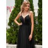 Večerní šaty černé tylové dlouhé zdobené perlami – Ever Pretty EH02075BK