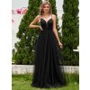 Společenské šaty dlouhé černé tylové s perlami – Ever Pretty EH02075BK, prodává Modion.cz