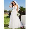 Svatební šaty bílé tylové dlouhé zdobené perlami – Ever Pretty EH02075WH