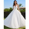 Svatební šaty bílé dlouhé z tylu s perlami – Ever Pretty EH02075WH