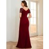 Elegantní šaty červené dlouhé s rozparkem a flitry – Ever Pretty EM01669BD