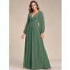 Šaty na svatbu šaty zelené eukalypt dlouhé rukávy s rozparkem - EP00461EU | Modion.cz