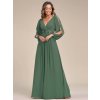 Společenské šaty zelené dlouhé šifonové s krajkou a dlouhým rukávem – Ever Pretty EP00461EU