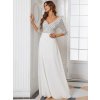 Společenské šaty bílé dlouhé šifonové s flitry a tříčtvrtečním rukávem – Ever Pretty EP00751WH