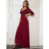 Plesové šaty vínové dlouhé šifonové s flitry a tříčtvrtečním rukávem – Ever Pretty EP00751BD