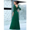 Plesové šaty smaragdově zelené dlouhé šifonové s flitry a tříčtvrtečním rukávem – Ever Pretty EP00751DG