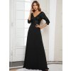 Plesové šaty černé dlouhé šifonové s flitry a tříčtvrtečním rukávem – Ever Pretty EP00751BK