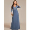 Společenské šaty moSpolečenské šaty modrošedé dlouhé šifonové s flitry a tříčtvrtečním rukávem – Ever Pretty EP00751DN