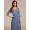 Elegantní společenské šaty modrošedé dlouhé třpytivé rukávy - EP00751DN | Modion.cz