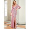 Šaty na svatbu dlouhé růžové flitrové s rukávy – Ever Pretty EP00824OD, prodává Modion.cz